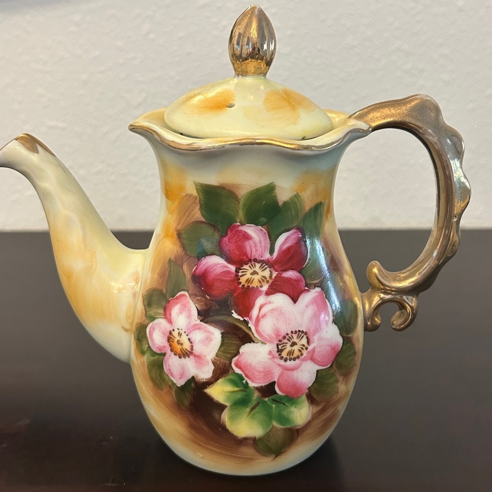 🌻HOST PICK 🌸VINTAGE ENESCO JAPAN HAND PAINTED PORCELAIN 3-PIECE TEA SET - Picture 4 of 15